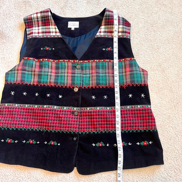 Vintage SUSAN BRISTOL Corduroy Plaid Patchwork Holiday Christmas Vest—SZ. 3X - Picture 10 of 16